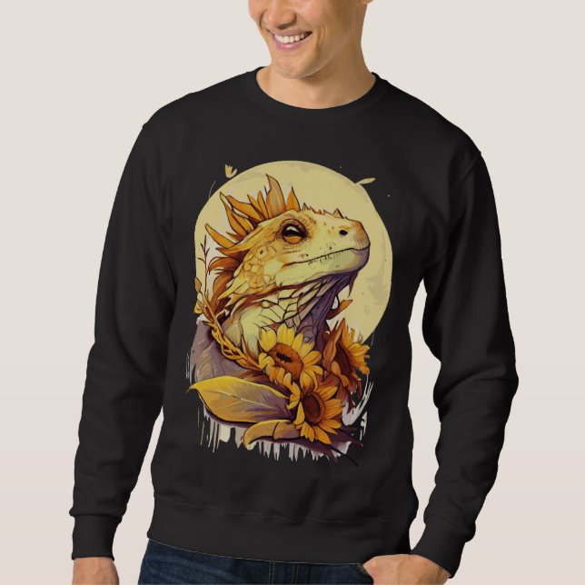 Cute Bearded Dragon Sunflower Reptile Lizard Sweatshirt (Front)