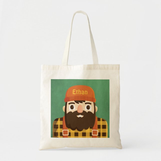 Cute Bearded Lumberjack in Plaid Tote Bag (Front)