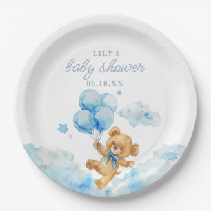 Cute Bearly Wait Blue Boy Baby Shower Paper Plate