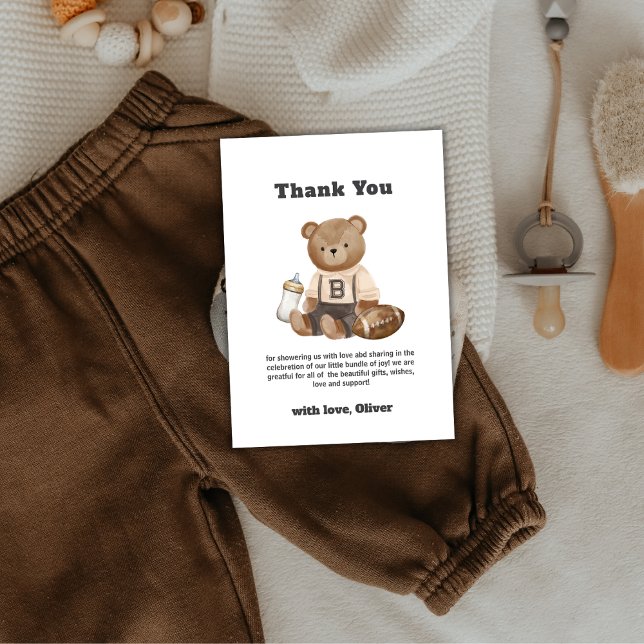 Cute Bearly Wait Football Sport Boy Baby Shower  Thank You Card (Cute Bearly Wait Football Sport Boy Baby Shower Thank You Card)