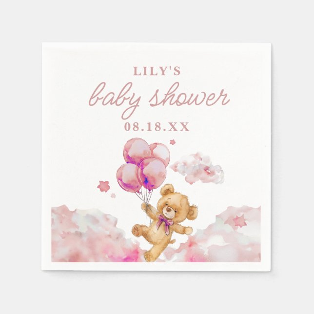 Cute Bearly Wait Pink Girl Baby Shower Napkin (Front)