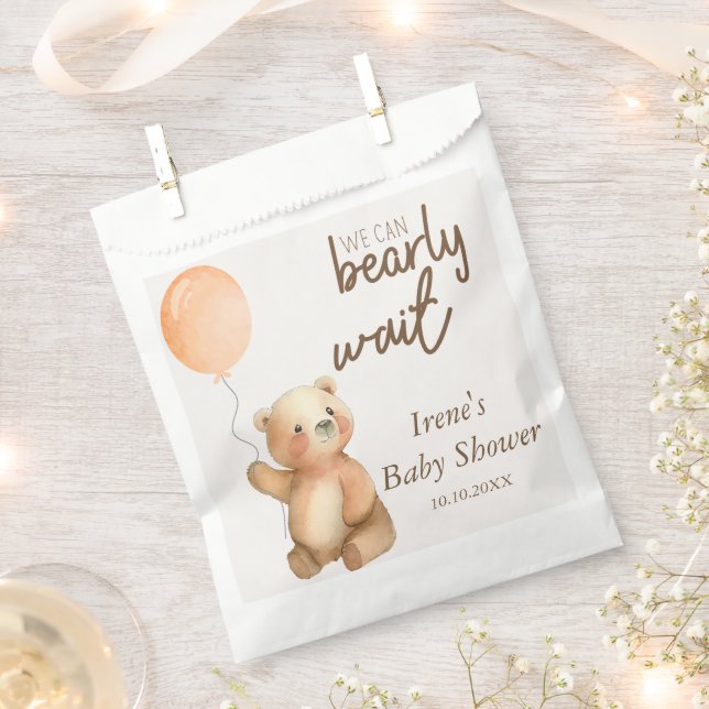 Cute Bearly Wait Teddy Bear Baby Shower Favour Bag (Clipped)