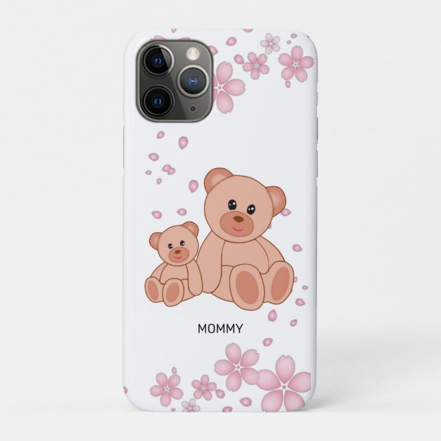 Cute Bears and Pink Flowers Case-Mate iPhone Case (Back)