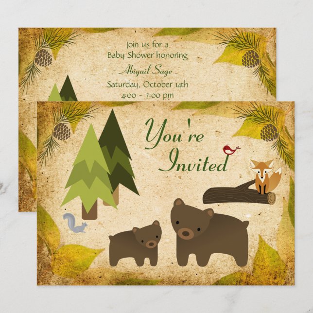Cute Bears and Woodland Animals Baby Shower Invite (Front/Back)