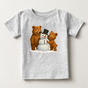 cute bears building a snowman baby T-Shirt