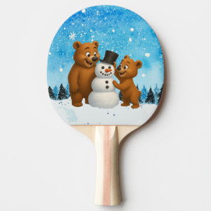 cute bears building a snowman ping pong paddle