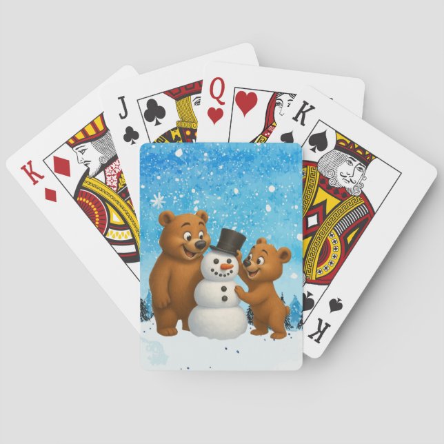 cute bears building a snowman playing cards (Back)