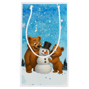 cute bears building a snowman small gift bag