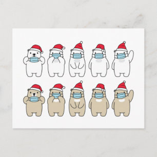 Cute bears Christmas hat mask Postcard