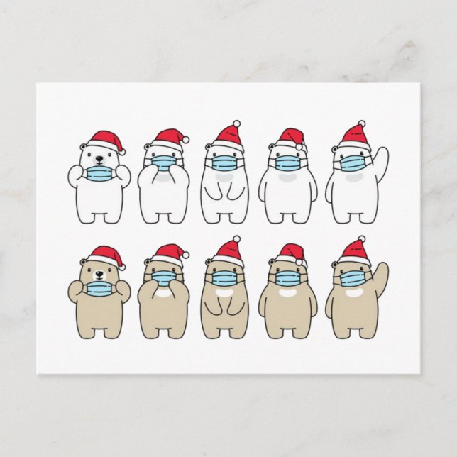 Cute bears Christmas hat mask Postcard (Front)