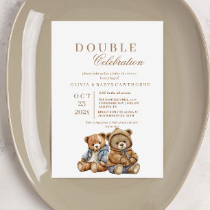 Cute Bears Double Baby Shower  Invitation