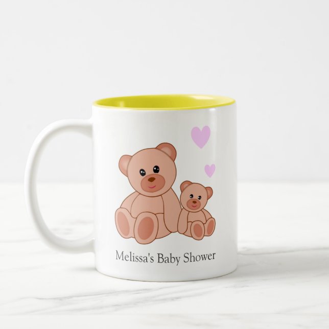 Cute Bears & Hearts on White Baby Shower Two-Tone Coffee Mug (Left)