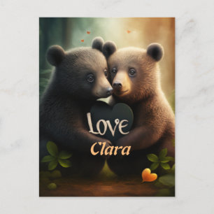 Cute bears hugging in love postcard