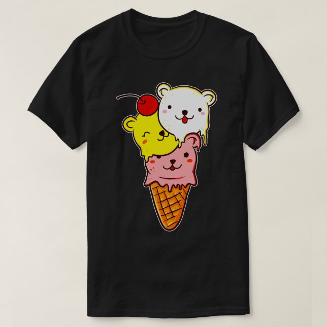 Cute Bears Ice Cream Cone T-Shirt (Design Front)