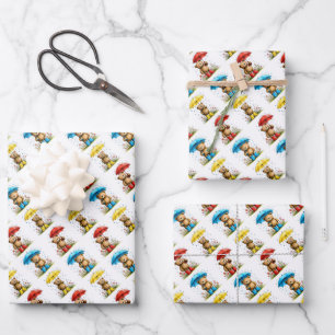 Cute Bears in Galoshes with Umbrellas Whimsical Wrapping Paper Sheet