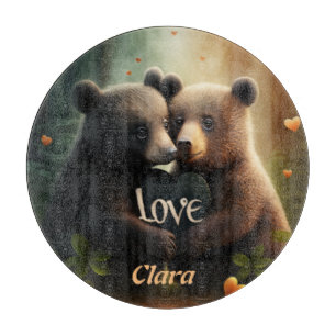Cute bears in love hugging cutting board