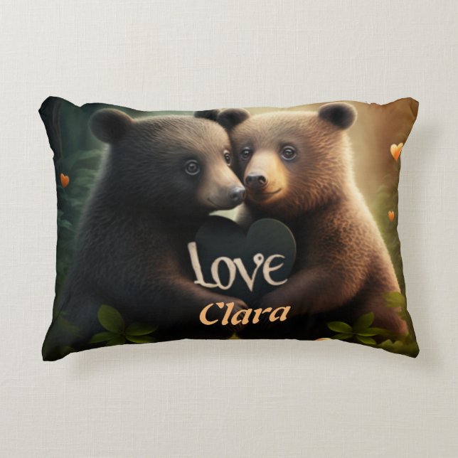 Cute bears in love hugging decorative cushion (Front)