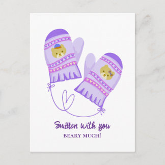 Cute Bears In Love Purple Mittens Valentine's Day  Postcard