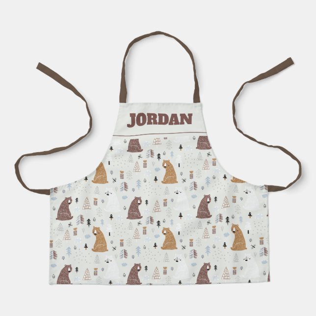 Cute Bears in the Woods Pattern Apron (Front)