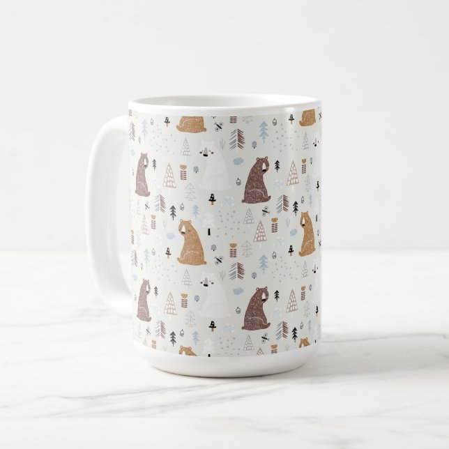 Cute Bears in the Woods Pattern Coffee Mug (Front Left)