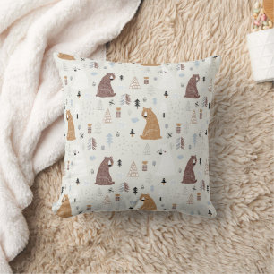 Cute Bears in the Woods Pattern Cushion