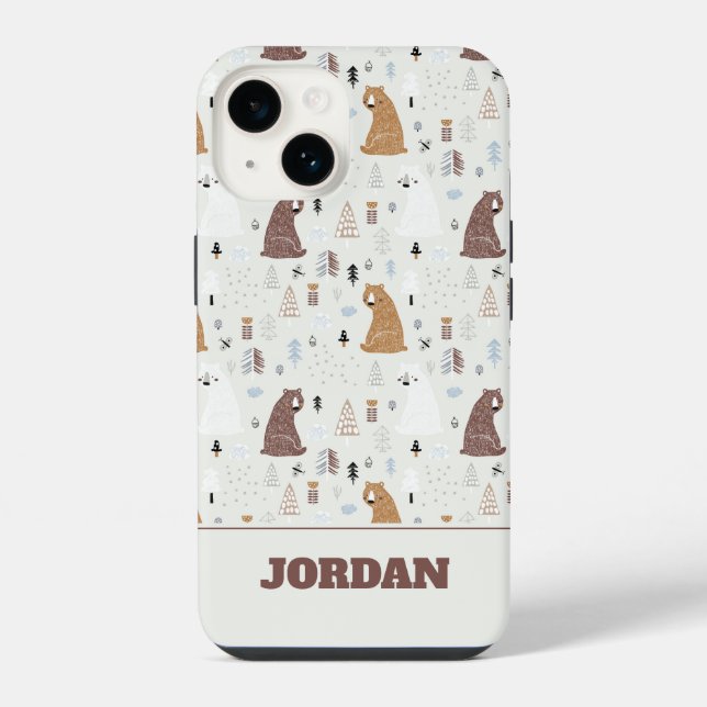 Cute Bears in the Woods Pattern iPhone Case (Back)
