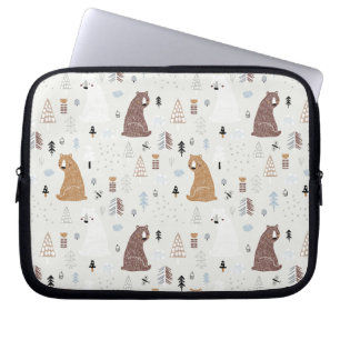 Cute Bears in the Woods Pattern Laptop Sleeve