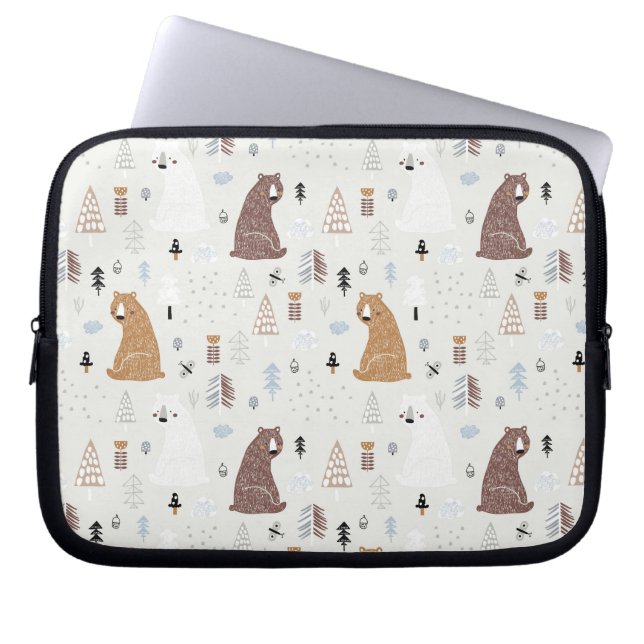 Cute Bears in the Woods Pattern Laptop Sleeve (Front)