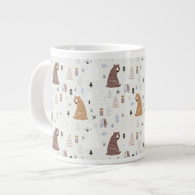 Cute Bears in the Woods Pattern Large Coffee Mug (Front Left)