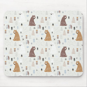 Cute Bears in the Woods Pattern Mouse Pad