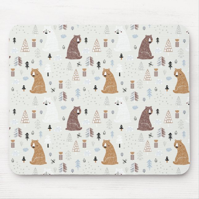Cute Bears in the Woods Pattern Mouse Pad (Front)