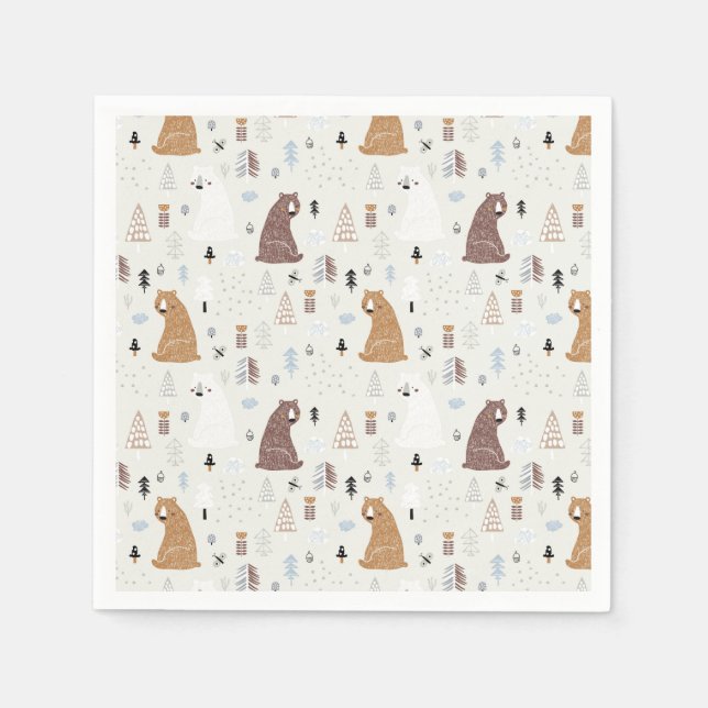 Cute Bears in the Woods Pattern Napkin (Front)