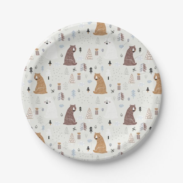 Cute Bears in the Woods Pattern Paper Plate (Front)