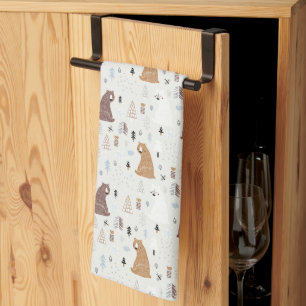 Cute Bears in the Woods Pattern Tea Towel