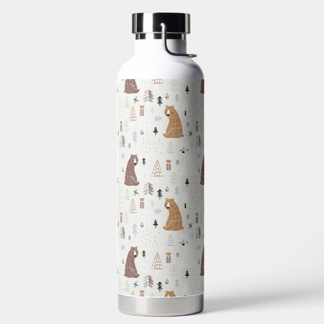 Cute Bears in the Woods Pattern Water Bottle (Left)