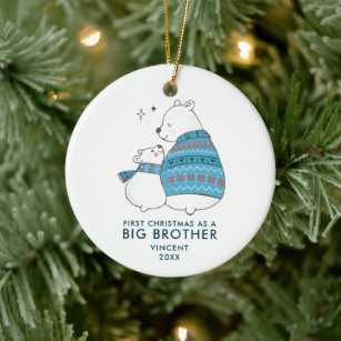 Cute Bears Personalised First Xmas as Big Brother Ceramic Ornament