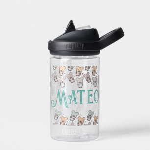 Cute Bears Treats Cartoon Kids Name Water Bottle