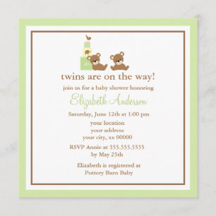 Cute Bears Twins Baby Shower Invitation