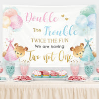 Cute Bears Twins Boy Girl Baby Shower Backdrop
