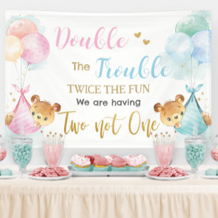 Cute Bears Twins Boy Girl Baby Shower Backdrop Banner
