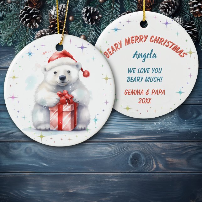 Cute Beary Merry Christmas Granddaughter Ceramic Ornament (Creator Uploaded)