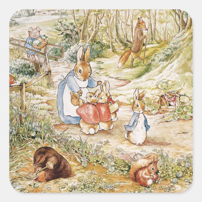 Cute Beatrix Potter Peter and Friends  Square Sticker (Front)