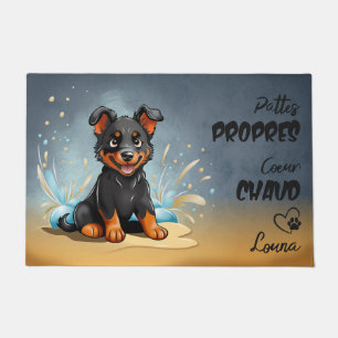 Cute Beauceron Puppy Joyfully Splashing in Water Doormat