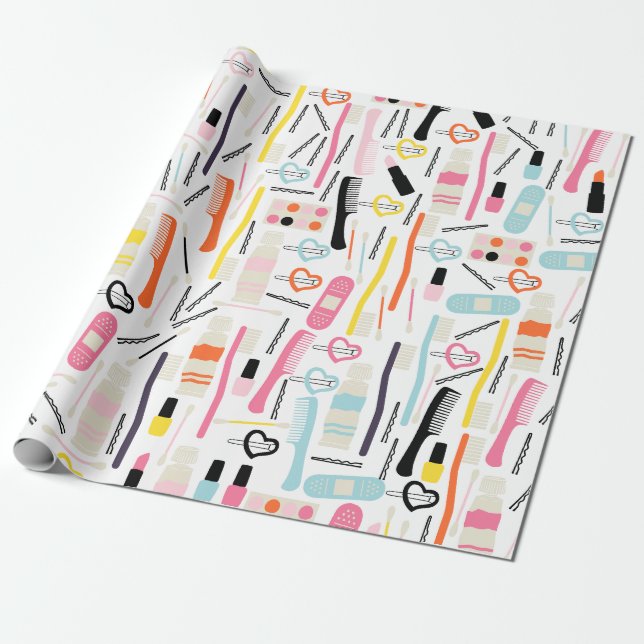 Cute Beautician Wrapping Paper (Unrolled)