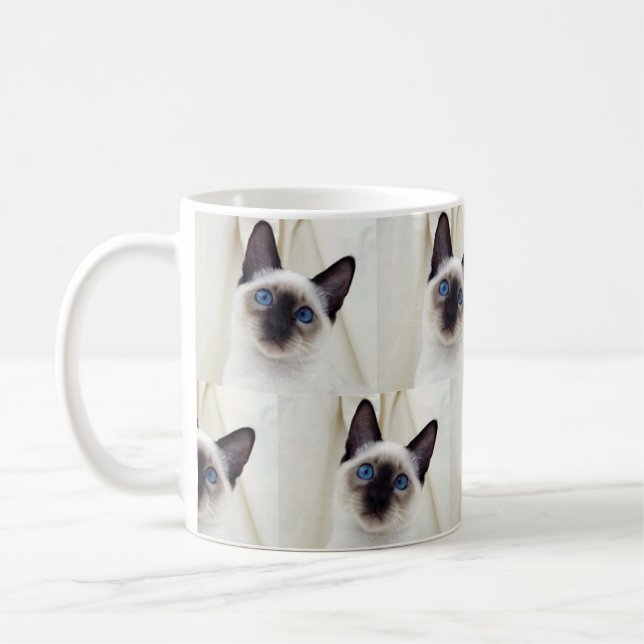 Cute Beautiful Black White Pet Siamese Kitten Cat Coffee Mug (Left)