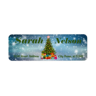 Cute, Beautiful Blue Christmas Tree   Label Return Address Label