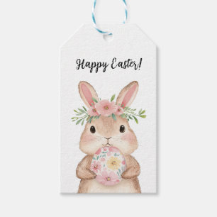 cute beautiful bunny with flowers and for Easter Gift Tags