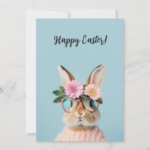 cute beautiful bunny with flowers and glasses  holiday card