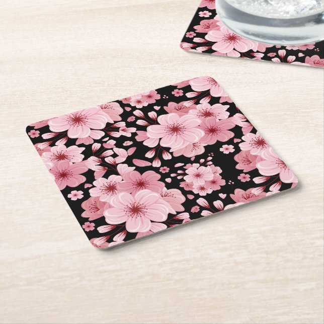 Cute Beautiful Cherry Blossom Square Paper Coaster (Angled)