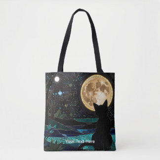 Cute Beautiful Colourful Mosaic Black Cat Tote Bag